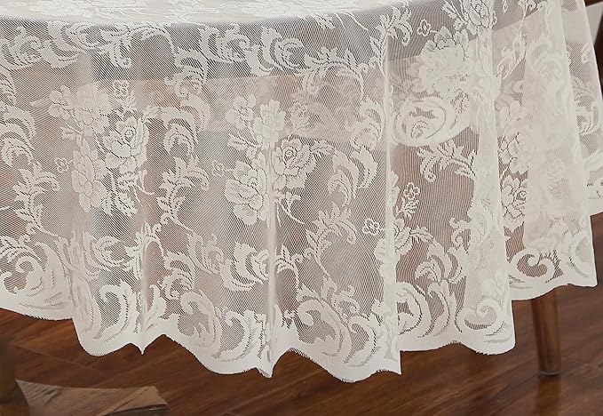 LinenZone Small Ivory Round Tablecloth for Rustic Vintage Decor. Sheer Lace Table Cloth Works Great As Wedding Tablecloth or Thanksgiving Table Cover. (Mia 36 Round, Ivory)