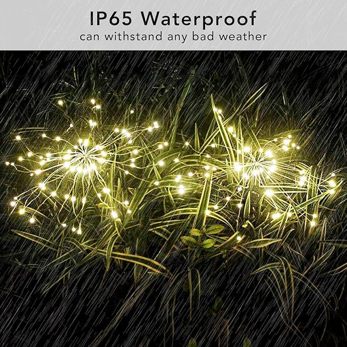 Solar String Lights, 4 Pack Warm White Stakes, 120 LEDs, IP65 Waterproof