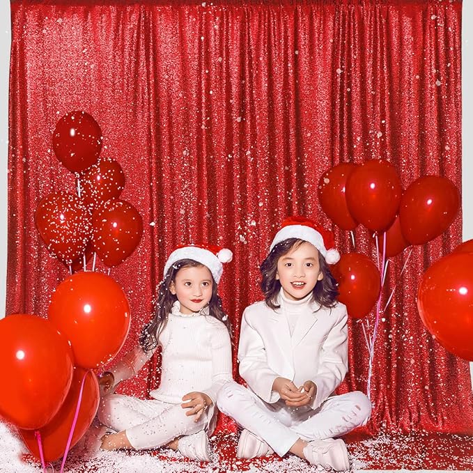 Backdrop Curtain, Dark Red Sequin, 6 x 6 Ft for Weddings