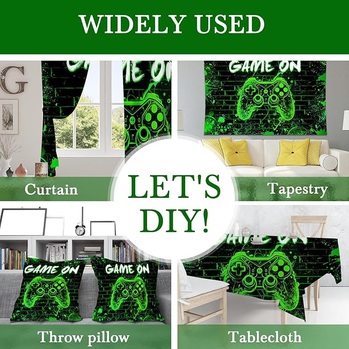 Mocsicka Game On Backdrop Video Game for Boys Level Up Birthday Party Decoration Game Night Arcade Neon Glow Gamer Banner Photography Background (Green, 8x6ft(96"x72"))