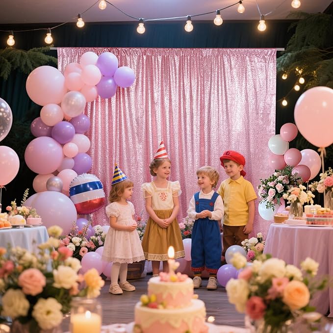 SquarePie Sequin Backdrop Curtain Not See Through Thick Glitter Background for Party 8FT x 10FT Fuchsia Pink