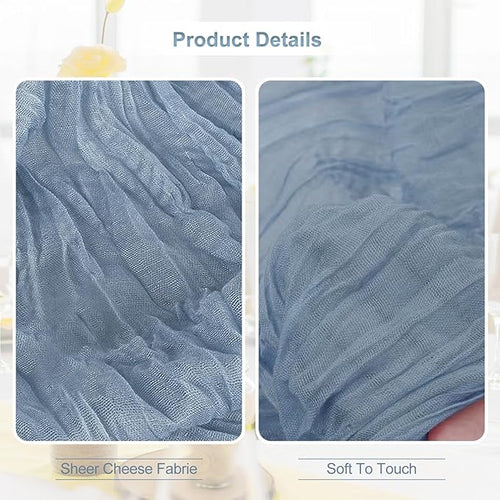 1 Pack Dusty Blue Cheesecloth Table Runner 35x120 Inch 10Ft Rustic Gauze Cheese Cloth Table Runner Sheer Cheesecloth Table Runners for Wedding Party Bridal Shower Decoration