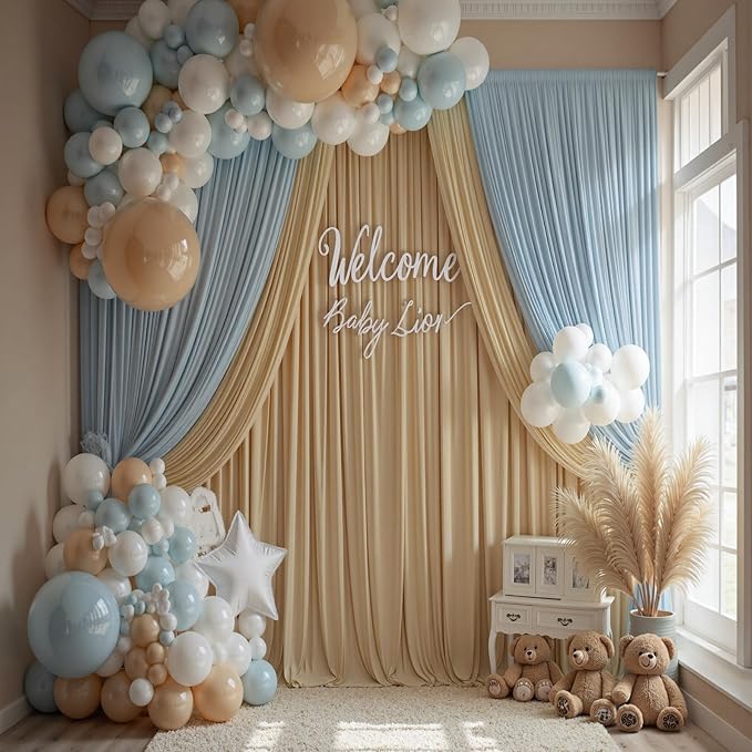 50×14 ft Wrinkle Free Beige Backdrop Curtain for Weddings Parties, 10 Panels 14ft Silky Polyester Wedding Drapes Backdrop Photo Back Drop Cloth for Birthday Baby Shower Photography Backgrounds
