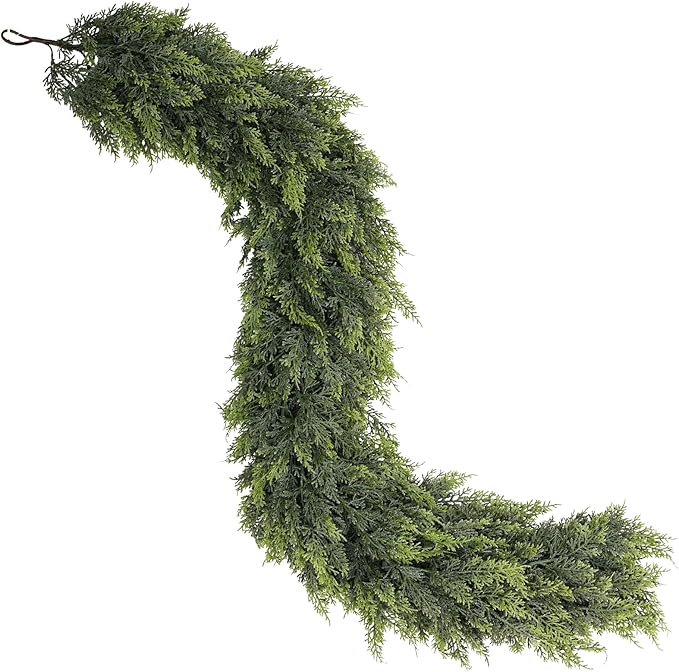 Real Touch Cedar Garland - Artificial Christmas Garlands Faux Green Cedar Fake Pine Needles Garland for Fireplace,Table, Stairs, Mantle, Window,Indoor Outdoor,Home,Holiday Decor(1 PCS,9 FT)