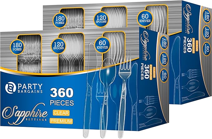 Heavy Duty Plastic Cutlery Set, 720 Pieces, Sapphire Silver Finish