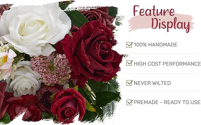 Artificial Rose Wedding Arch Flower Kit, Marsala Silk, 2 Pieces