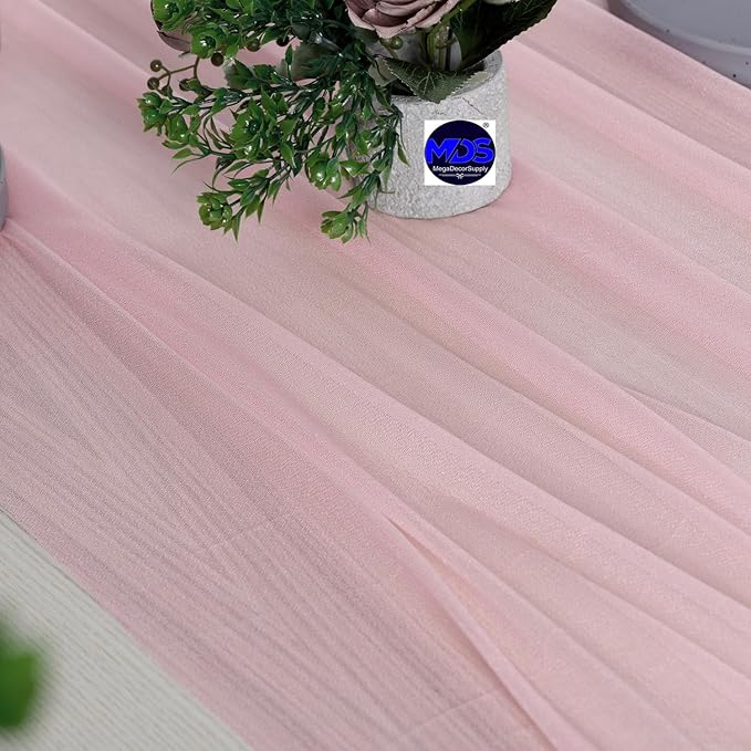MDS 15 Pack 10ft Chiffon Table Runner 29 x 120 Inches Sheer Wedding Runner Romantic Rustic Table Runner for Wedding Decorations, Birthday Parties, Bridal Shower Party Arch Decor - Blush Pink