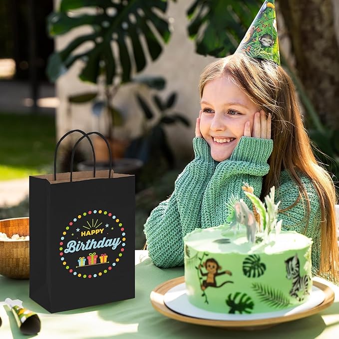 Gift Bags 400 Black Kraft Paper Bags with Handles 8 x 4.25 x 10.5 in