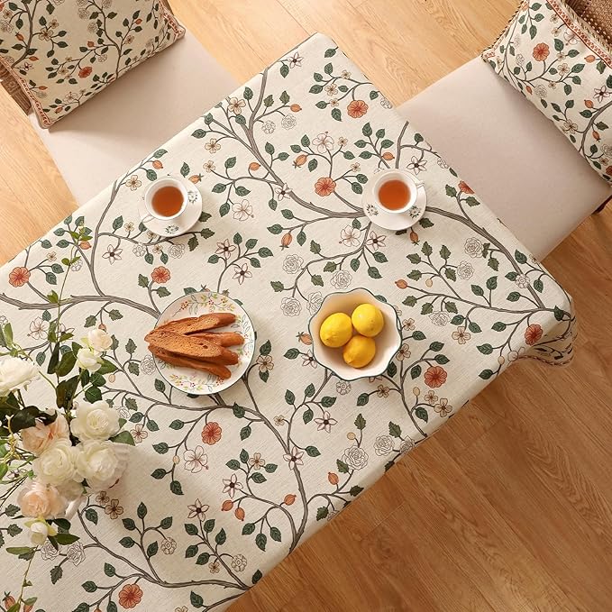 Floral Square Tablecloth 67 x 67 Inch, Linen-Polyester Blend