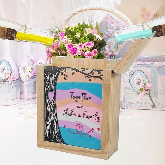 Wedding Sand Ceremony Vase Set with Wooden Box and 6 Colors of Sand