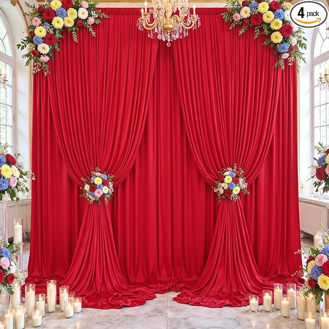 20×14ft Wrinkle Free Red Backdrop Curtain for Wedding Parties,2 Panels 5×14ft Height Soft Silky Polyester Backdrop Drapes Red Photo Back Ddrop Curtains for Event Photography Christmas Background Cloth