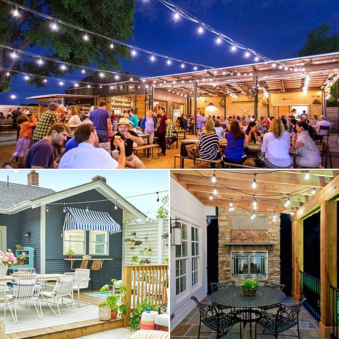 String Lights 48FT Outdoor Patio, 15 Sockets, Daylight White