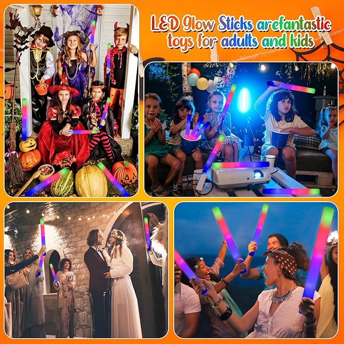 LifBetter 30 Pcs Foam Glow Sticks Bulk,Led Glow Sticks with 3 Modes Colorful Flashing,Long Life Battery Glow In The Dark Party Supplies for Weddings,Parties,Festivals,Sporting Events