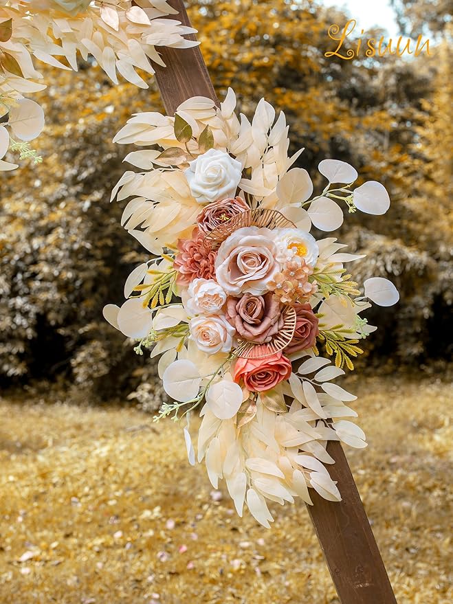 Artificial Flowers Wedding Arch Swag Set, Champagne Silk Blooms