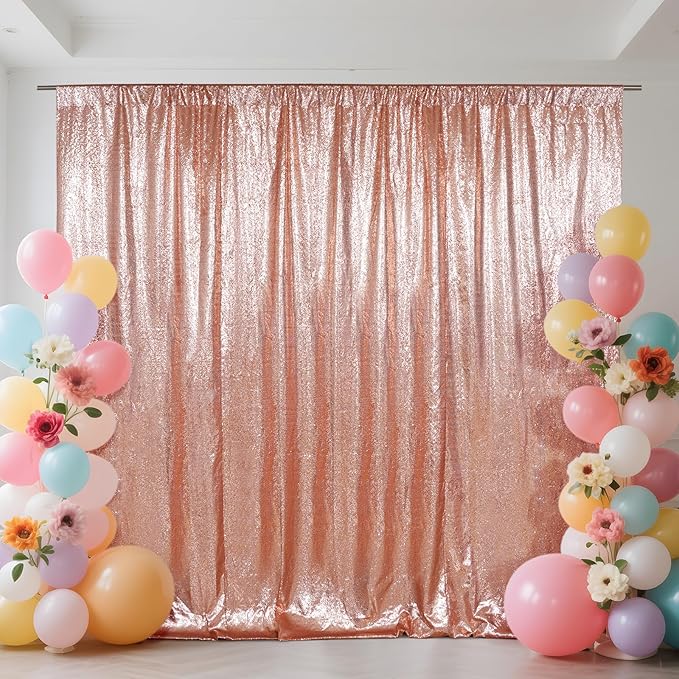 SquarePie Sequin Backdrop Not See Through Thick Background Glitter Curtain for Party 6FT x 6FT Rose Gold