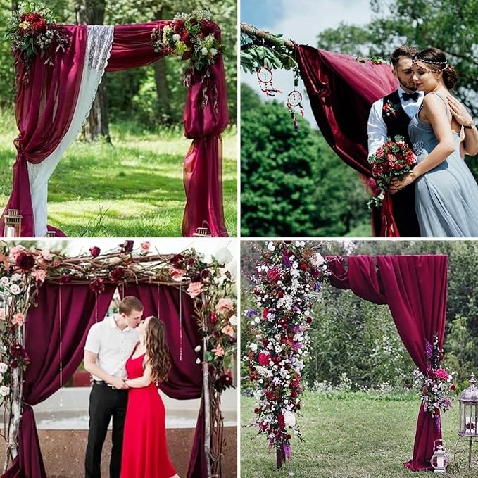 6 Panels Burgundy Wedding Arch Drapery 28" x20Ft Wedding Arch Draping Fabric Chiffon Fabric Drape Sheer Backdrop Curtain for Weddings Party Swag Ceremony Birthday Arbor Drapery Reception Ceiling Décor