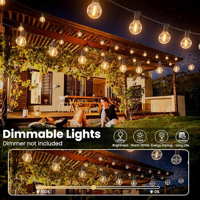 String Lights 300FT Black Outdoor LED Warm White Dimmable