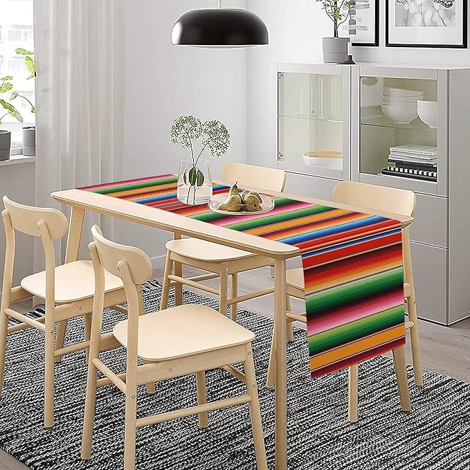 Mexican Table Runner,Colorful Stripe Art Table Runner for Kitchen Dining Table Home Party Decoration 13x72 Inch