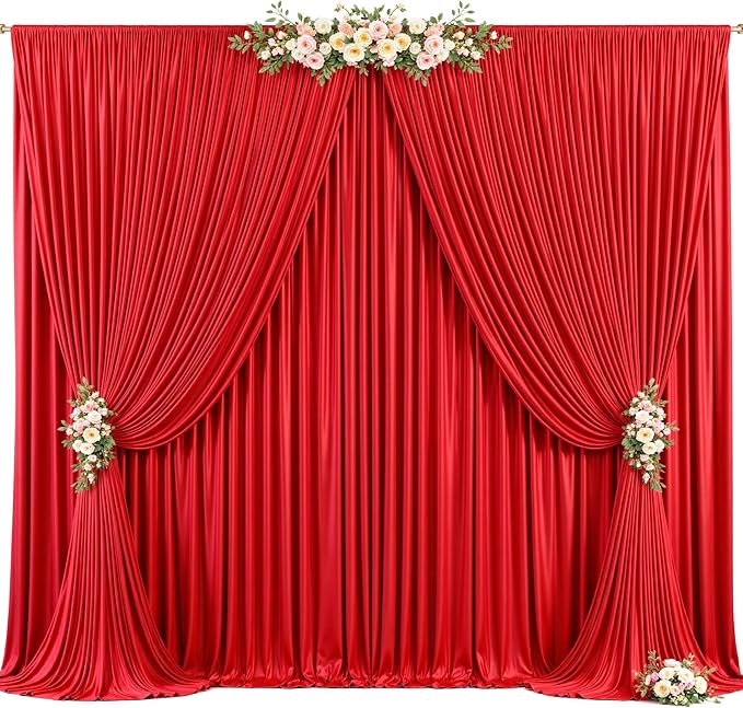 Red Backdrop Curtains, Wrinkle-Free Soft Fabric, Set of 10 Panels