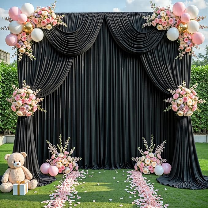 Backdrop Curtains, Black Wrinkle-Free 10 Panels, 5 x 12 Ft Each