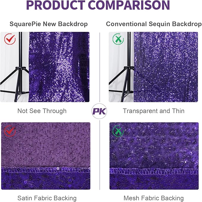 SquarePie Sequin Backdrop Curtain Not See Through Thick Glitter Background for Party 8FT x 8FT Purple
