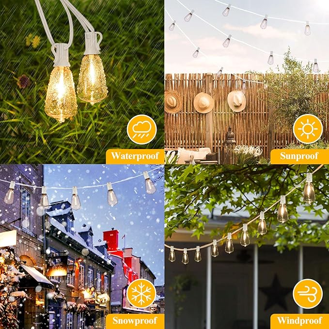 String Lights, 100FT Outdoor LED Edison Bulbs, Warm White, 52 Bulbs