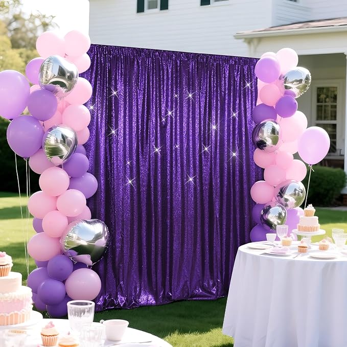 SquarePie Sequin Backdrop Less Transparent Background Sparkly Curtain for Wedding Halloween Party 6FT x 6FT Purple
