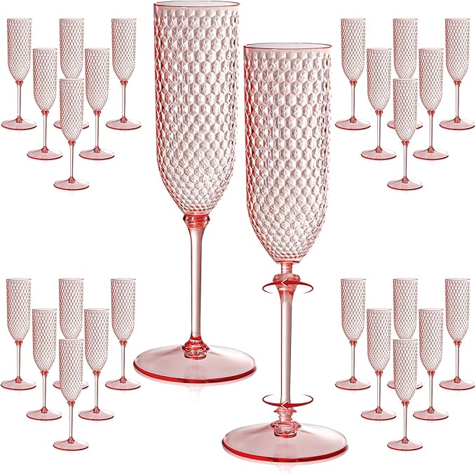 Champagne Glasses 48 Pack Pink Detachable Plastic Flutes 5.5 oz