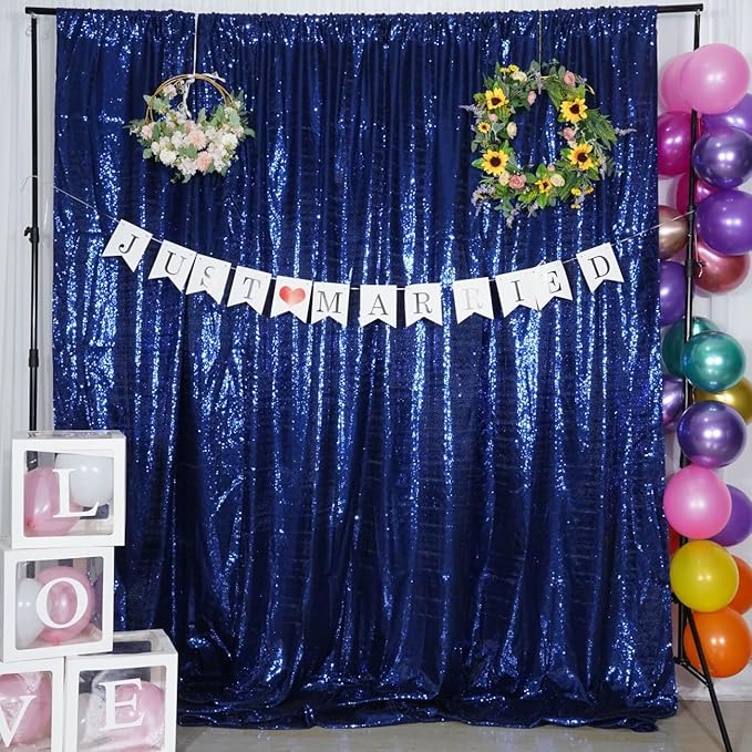 Poise3EHome Navy Blue Sequin Backdrop, 6Ft x 6Ft Glitter Satin Background Drapes for Weddings, Parties, Xmas, Thanksgiving Decor