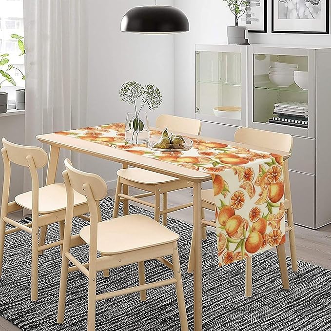 Spring Summer Orange Citrus Table Runner Sweet Fruit Botanical Print Little Cutie Dinner Runner for Farmhouse Baby Shower Party Holiday Home Kitchen Dining Table Decor 13x60