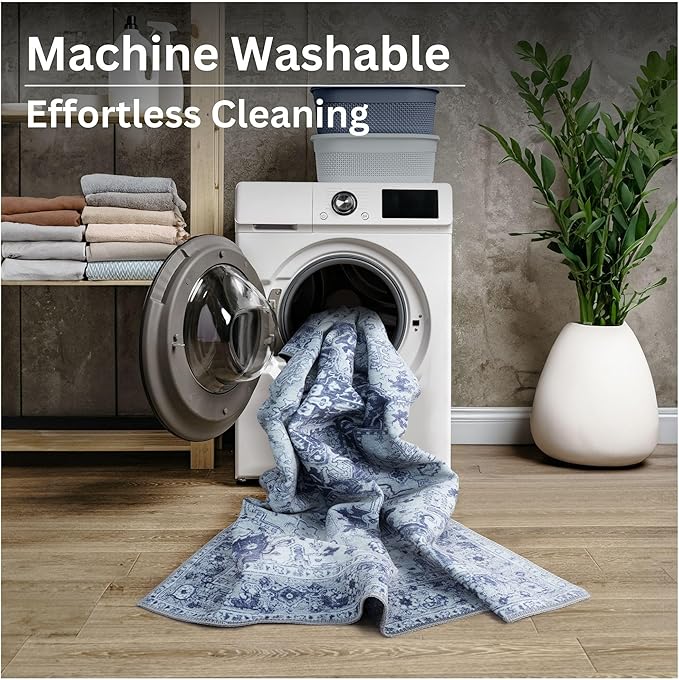 Bloom Rugs Washable Non-Slip 8' x 10' Rug - Gray/Blue Traditional Medallion Area Rug for Living Room, Bedroom, Dining Room, and Kitchen - Exact Size: 8' x 10'