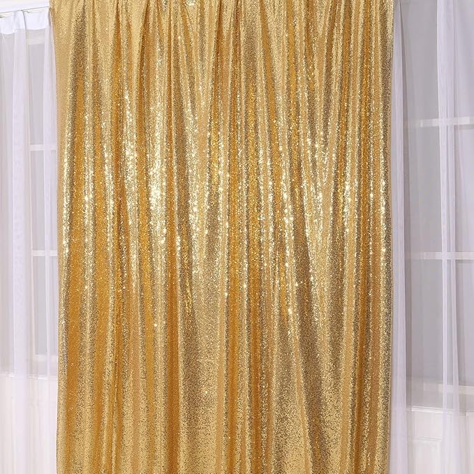 Backdrop Sparkly Gold Sequin Curtain, 6 Ft x 8 Ft Photo Background
