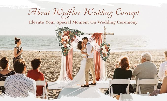 Artificial Flowers Terracotta Silk Wedding Arch Kit with Sheer Drapes