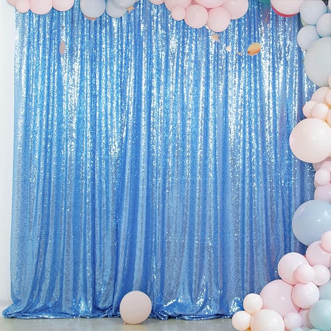 Backdrop Background, Baby Blue Sequin Photo Panel 10 FT x 10 FT with Rod Pocket