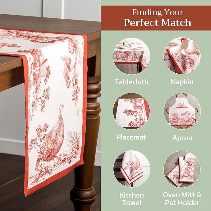 Maison d' Hermine Table Runner 100% Cotton Single Layer Table Runners 108 inches Long for Thanksgiving Christmas Decorations Home Kitchen Dining Party Wedding (Holy Jouy - Red, 14.5" x 108")