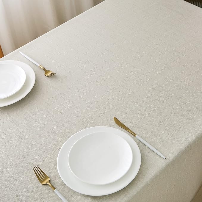 NLMUVW Ivory Table Cloth for Rectangle, Linen Textured Tablecloth Rustic Water Resistant Table Cover for Kitchen Dining and Party, 54 x 96 Inch
