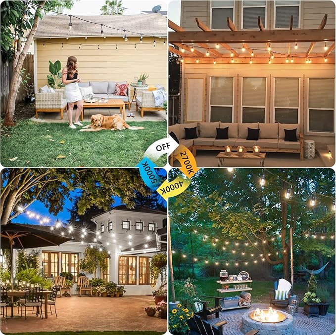 String Lights 48 ft Outdoor LED Edison Bulbs with Dimmable Remote