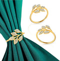 Gold Napkin Rings Set of 10,Napkin Rings Holder Buckles,Thanksgiving Christmas Napkin Ring Alloy Leaf Diamonds Napkin Ring for Dining Table Decor Wedding,Dinner Party Decorations White Diamonds 10pcs
