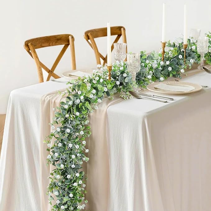 SOMYTING Artificial Eucalyptus Garland 2 Packs 6Ft Faux Eucalyptus Garlands Eucalyptus Leaves Table Greenery Garland Wreath Vines Artificial Vine Plants for Wedding Backdrop Arch Party Decor (2PCS)