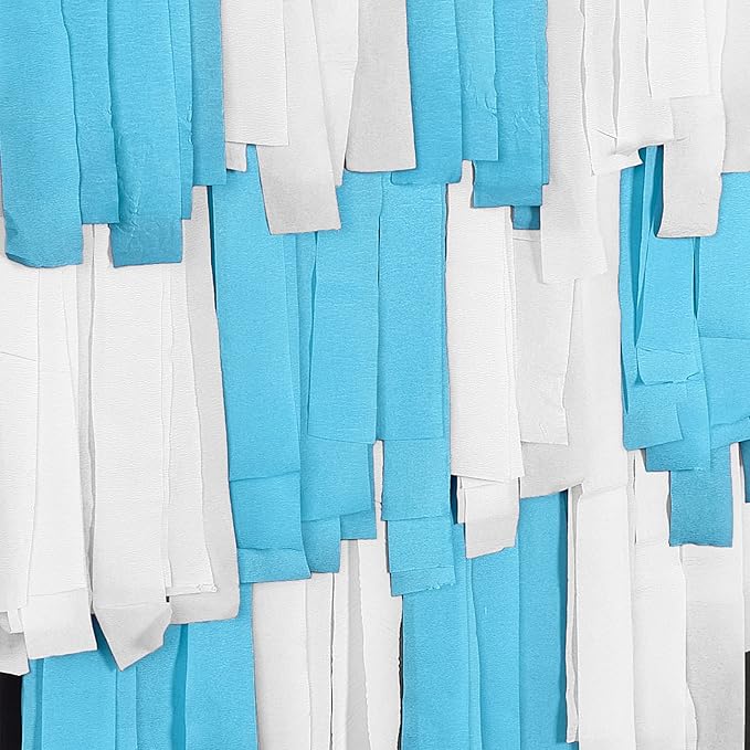 PartyWoo White and Blue Crepe Paper Streamers 4pcs 328ft Pack of Light Blue Pearl White Crepe Paper Streamers for Birthday Gender Reveal Baby Shower Graduation Pool Under The Sea Party Decorations