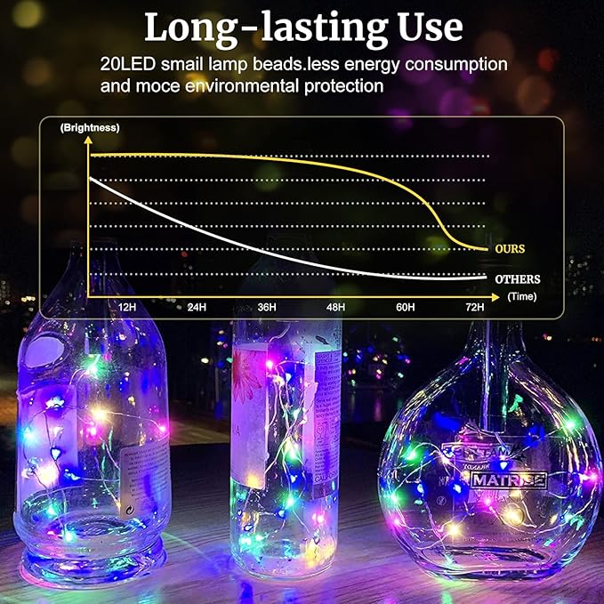 Aogist Led Fairy Lights 3 Modes Battery Operated String Lights Waterproof Silver Wire 7 Feet Firefly Starry Moon Mason Jar Lights for DIY Wedding Party Christmas (Rainbow, 12 Pack)