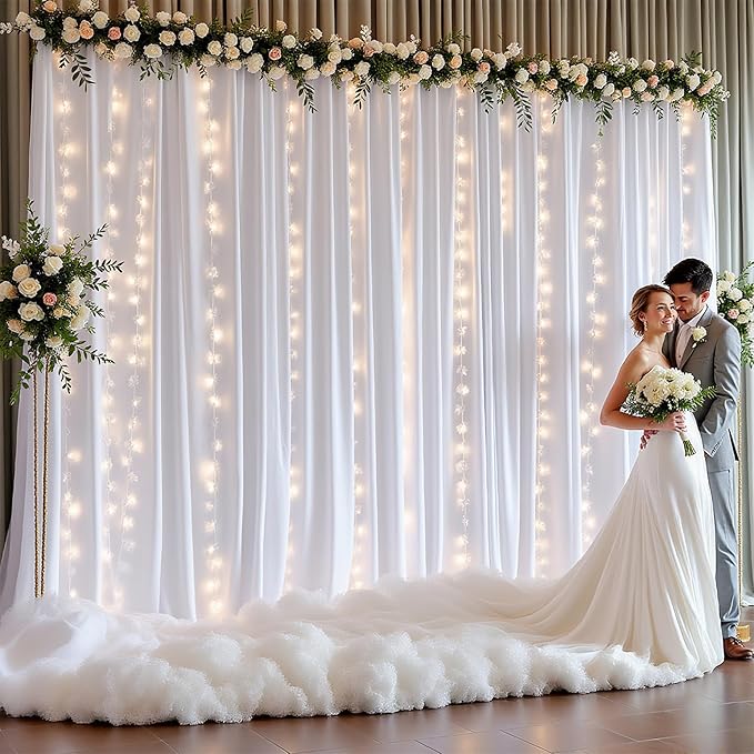 White Backdrop Curtains with Lights for Parties,10x10FT Wrinkle Free White Drapes Wedding Photo Backdrop Curtains for Baby Shower Birthday Ceremony Reception Home Party Decorations-5ft x 10ft,2 Panels