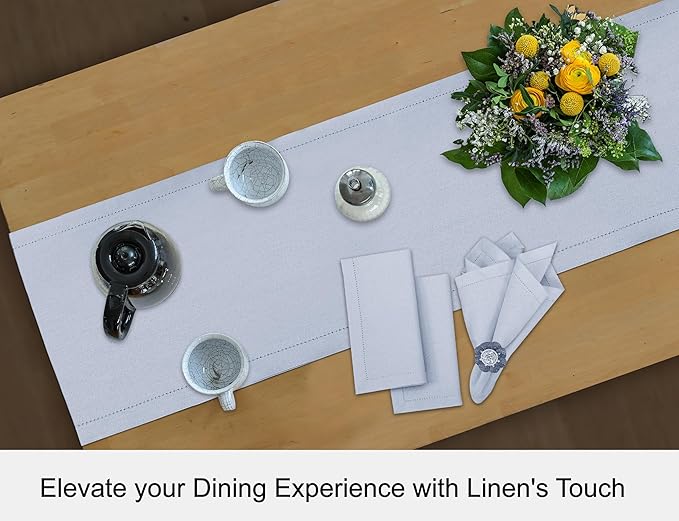 Ruvanti Linen Table Runner 72 Inches, Classic Hemstitch, Washable, Reusable, Non-Slipping, Stain Resistant- Perfect for Parties, Weddings, Dinners, Thanksgiving, Christmas, Indoor use – Arctic Ice