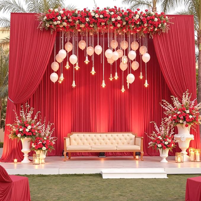 10×14ft Wrinkle Free Red Backdrop Curtain for Wedding Parties,2 Panels 5×14ft Height Soft Silky Polyester Backdrop Drapes Red Photo Back Ddrop Curtains for Event Photography Christmas Background Cloth
