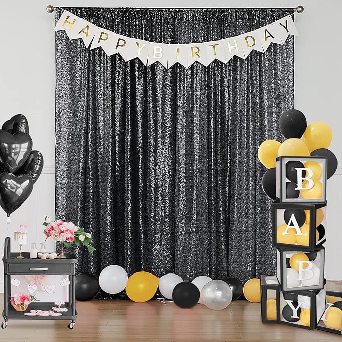 Sugargirl Halloween Black Sequin Backdrop Curtain 2 Panels 2FTx8FT Glitter Black Background Drapes Sparkle Photography Backdrop for Party Wedding Birthday Wall Decoration