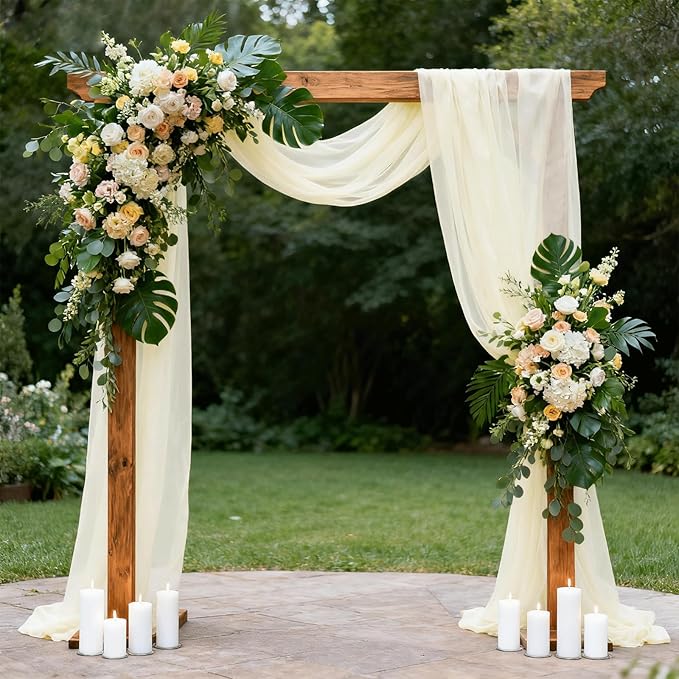 Wedding Arch Draping Fabric 29" x 18 FT Light Yellow Sheer Chiffon Outdoor Curtain Drapes for Wedding Birthday Party Ceremony Decor(2 Panels, Light Yellow)