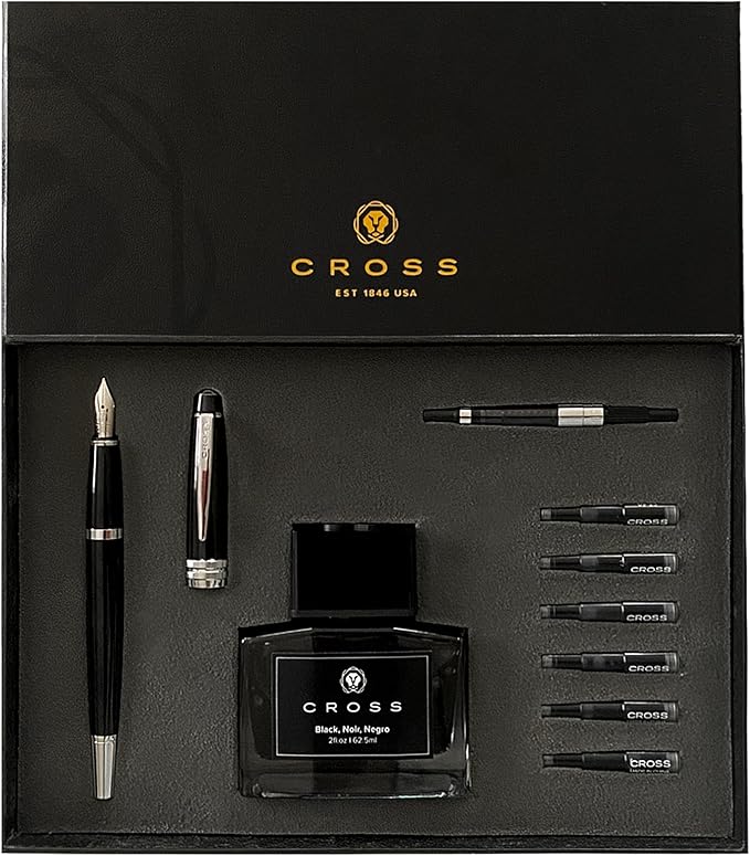 Cross Bailey Refillable Fountain Presented in a Premium Gift Box - Medium Point, Black Ink, Black