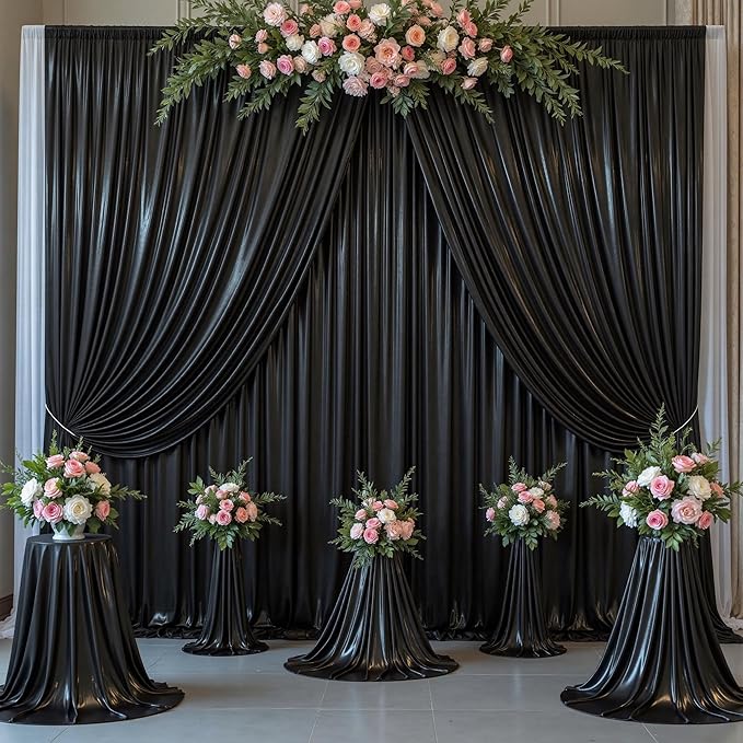 Outpain Thick 30 ft x 10 ft Black Sequin Backdrop Curtain for Parties, Wrinkle Free Glitter Photo Backdrop Drapes 6 Panels 5x10ft Black Back Drop Cloth for Wedding Christmas Photography Background