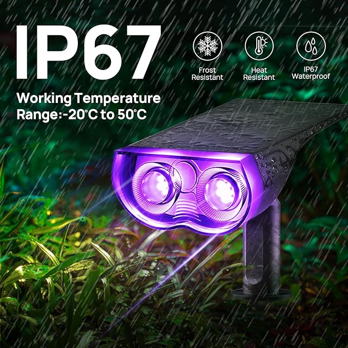 Spotlights, Solar Powered with 8 Color Modes, IP67 Waterproof for Outdoor Use