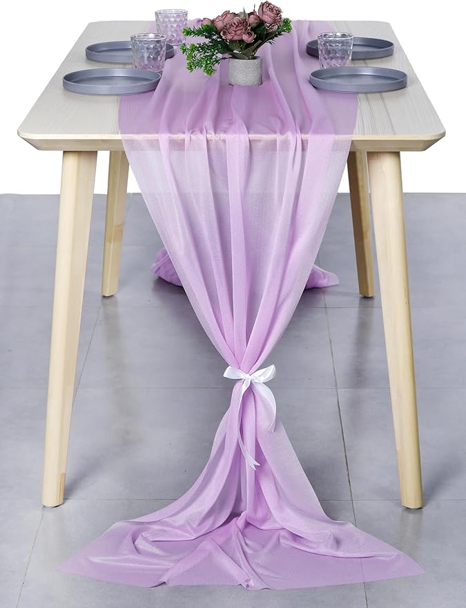 MDS 15 Pack 10ft Chiffon Table Runner 29 x 120 Inches Sheer Wedding Runner Romantic Rustic Table Runner for Wedding Decorations, Birthday Parties, Bridal Shower Party Arch Decor - Orchid